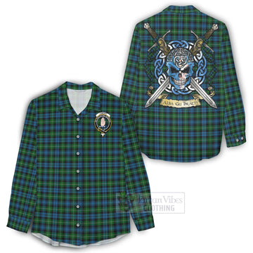 Lamont Tartan Women's Casual Shirt with Family Crest Celtic Skull Style