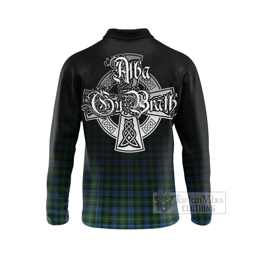 Tartan Vibes Clothing Lamont Tartan Long Sleeve Polo Shirt Featuring Alba Gu Brath Family Crest Celtic Inspired