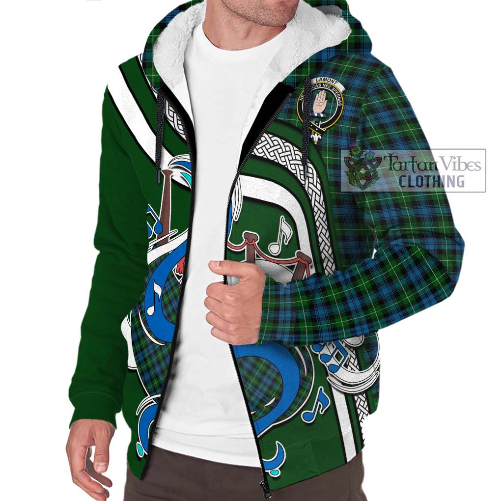 Lamont Tartan Sherpa Hoodie with Epic Bagpipe Style Unisex - Tartanvibesclothing Shop