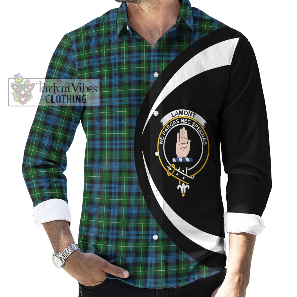 Lamont Tartan Long Sleeve Button Up with Family Crest Circle Style - Tartan Vibes Clothing