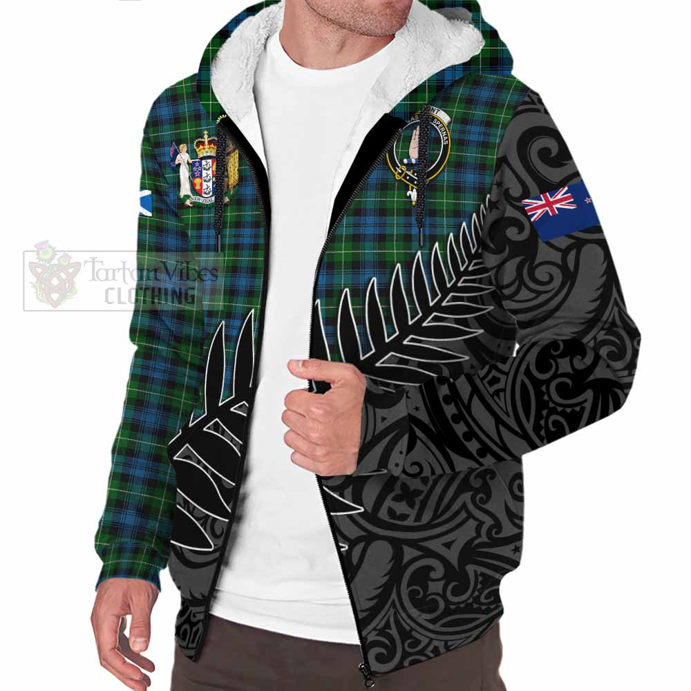 Tartan Vibes Clothing Lamont Crest Tartan Sherpa Hoodie with New Zealand Silver Fern Half Style