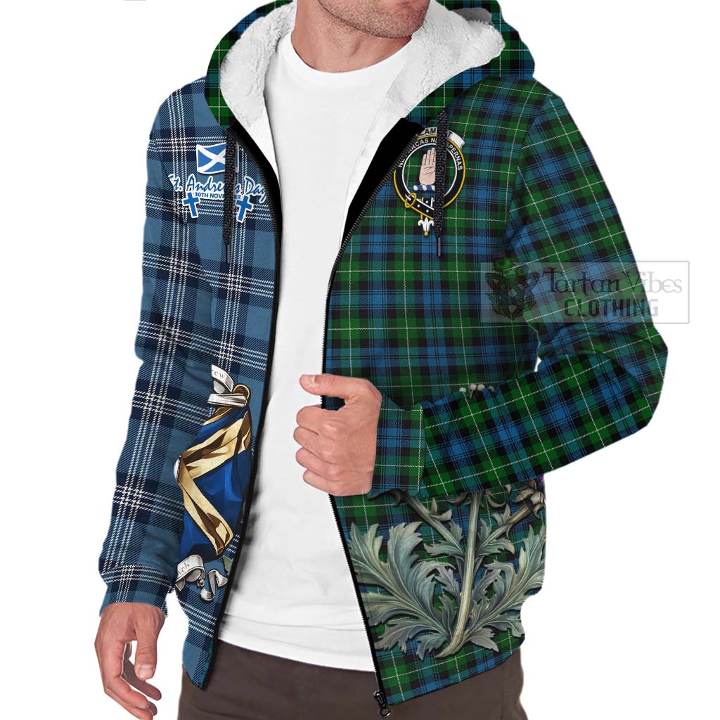 Tartan Vibes Clothing Lamont Tartan Sherpa Hoodie Happy St. Andrew's Day Half Tartan Style