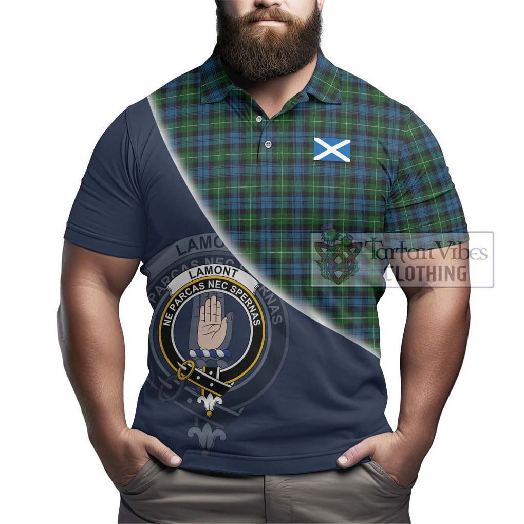 Lamont Tartan Polo Shirt with Personalised National Flag and Family Crest Half Style - Tartanvibesclothing Shop