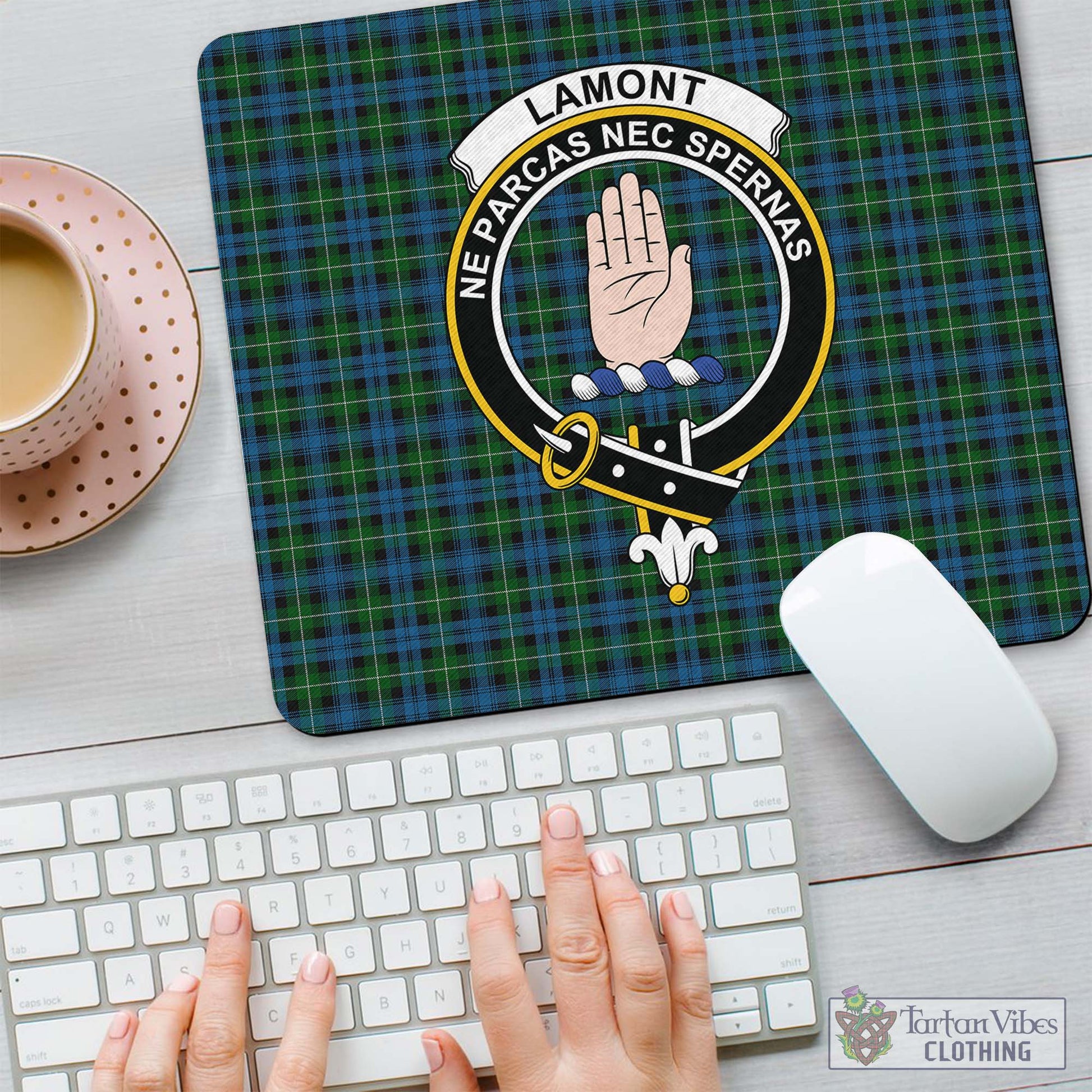 Tartan Vibes Clothing Lamont Tartan Mouse Pad with Family Crest