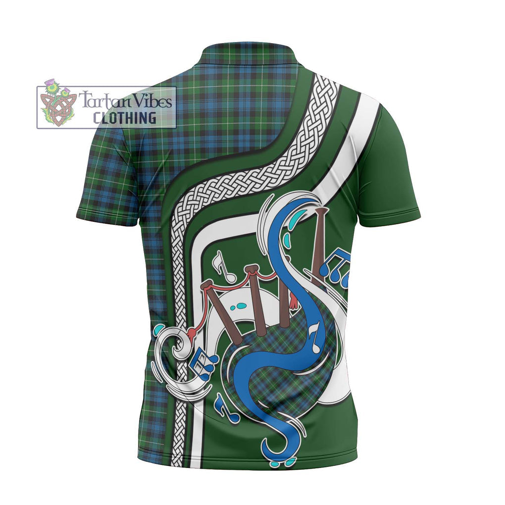 Lamont Tartan Zipper Polo Shirt with Epic Bagpipe Style - Tartanvibesclothing Shop