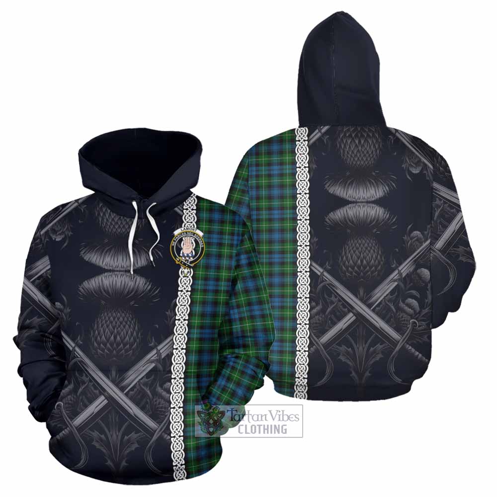 Tartan Vibes Clothing Lamont Tartan Hoodie with Family Crest Cross Sword Thistle Celtic Vibes