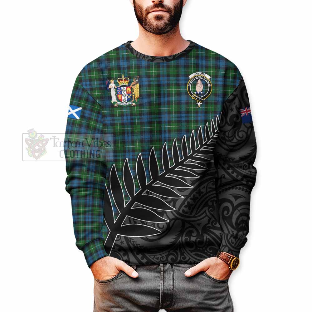 Tartan Vibes Clothing Lamont Crest Tartan Sweatshirt with New Zealand Silver Fern Half Style