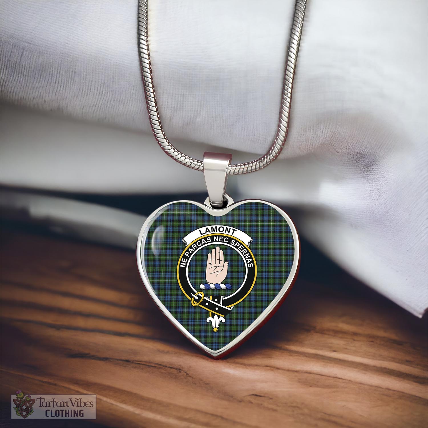 Tartan Vibes Clothing Lamont Tartan Heart Necklace with Family Crest