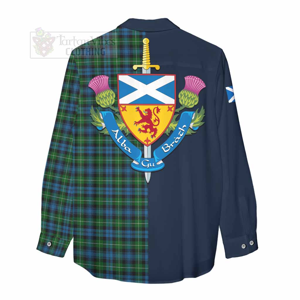 Tartan Vibes Clothing Lamont Tartan Women's Casual Shirt Alba with Scottish Lion Royal Arm Half Style