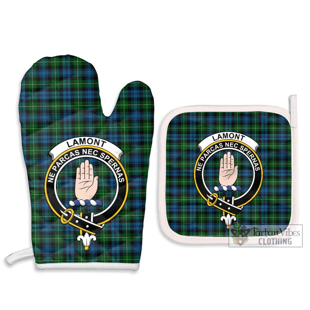 Lamont Tartan Combo Oven Mitt & Pot-Holder with Family Crest Combo 1 Oven Mitt & 2 Pot-Holder White - Tartan Vibes Clothing