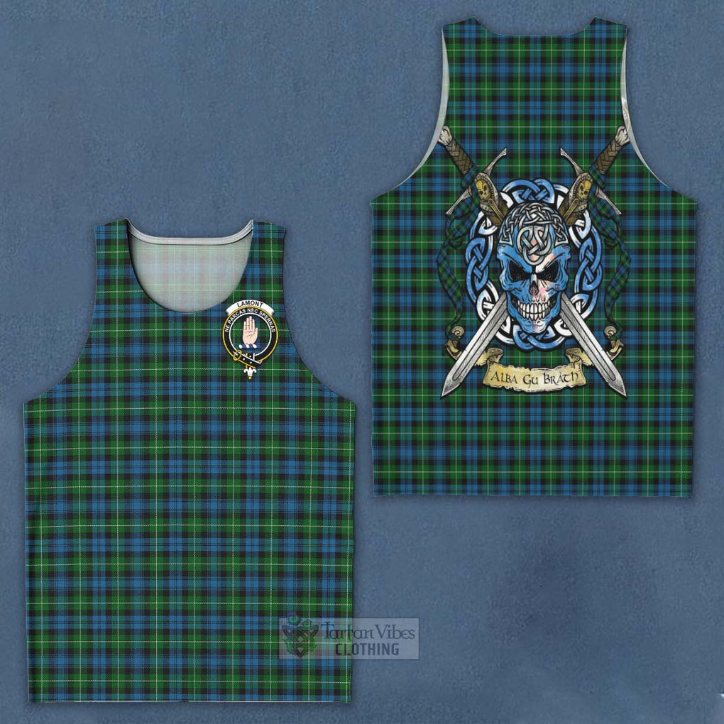 Tartan Vibes Clothing Lamont Tartan Men's Tank Top with Family Crest Celtic Skull Style