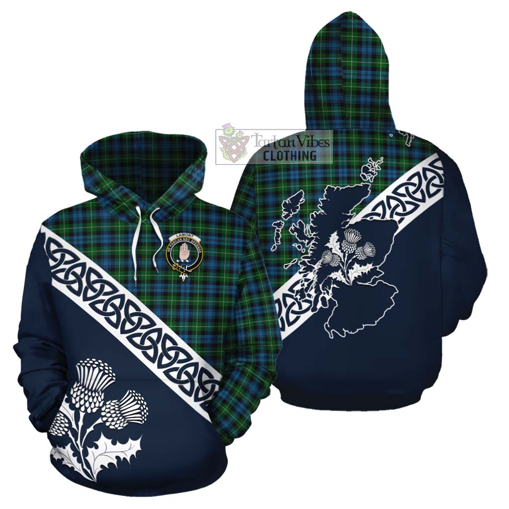 Tartan Vibes Clothing Lamont Tartan Cotton Hoodie Featuring Thistle and Scotland Map