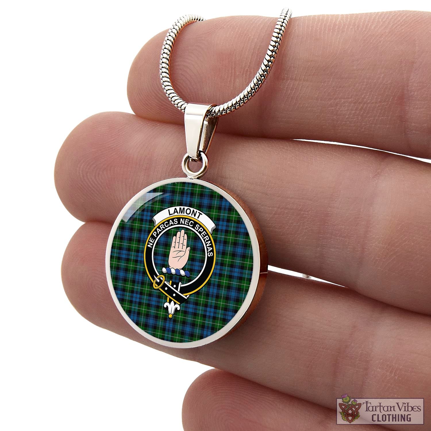 Tartan Vibes Clothing Lamont Tartan Circle Necklace with Family Crest