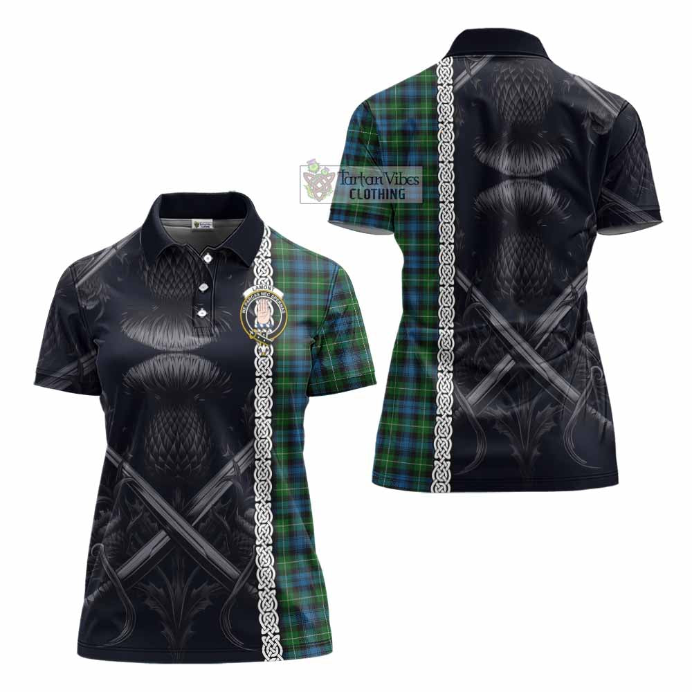 Tartan Vibes Clothing Lamont Tartan Women's Polo Shirt with Family Crest Cross Sword Thistle Celtic Vibes