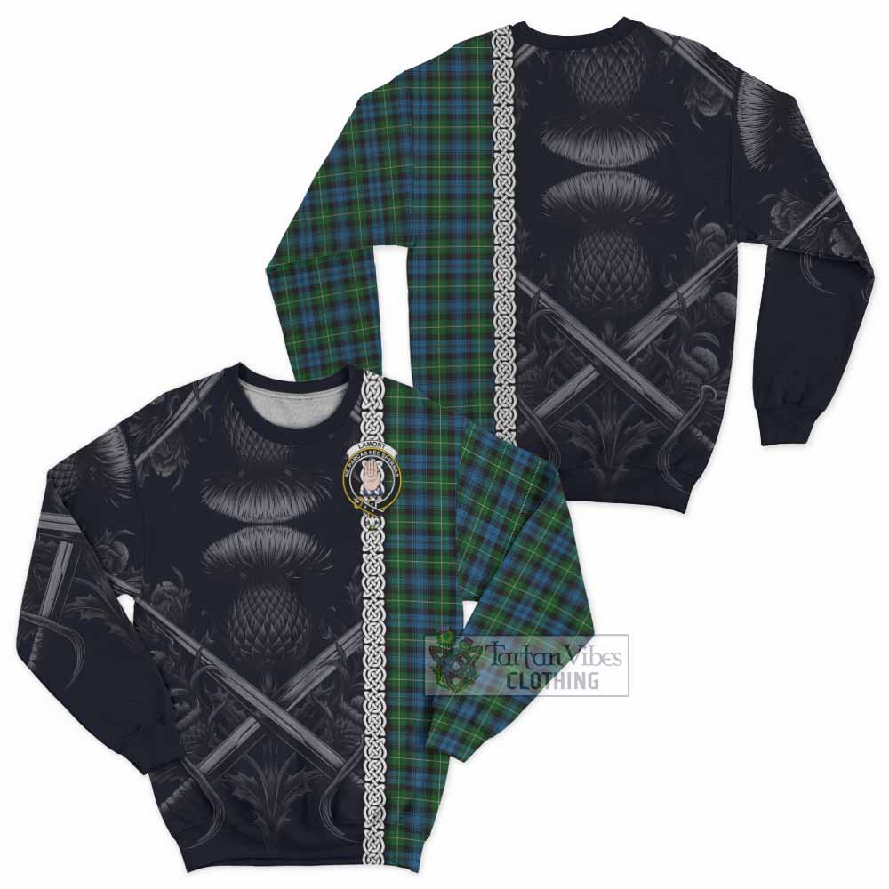 Tartan Vibes Clothing Lamont Tartan Sweatshirt with Family Crest Cross Sword Thistle Celtic Vibes