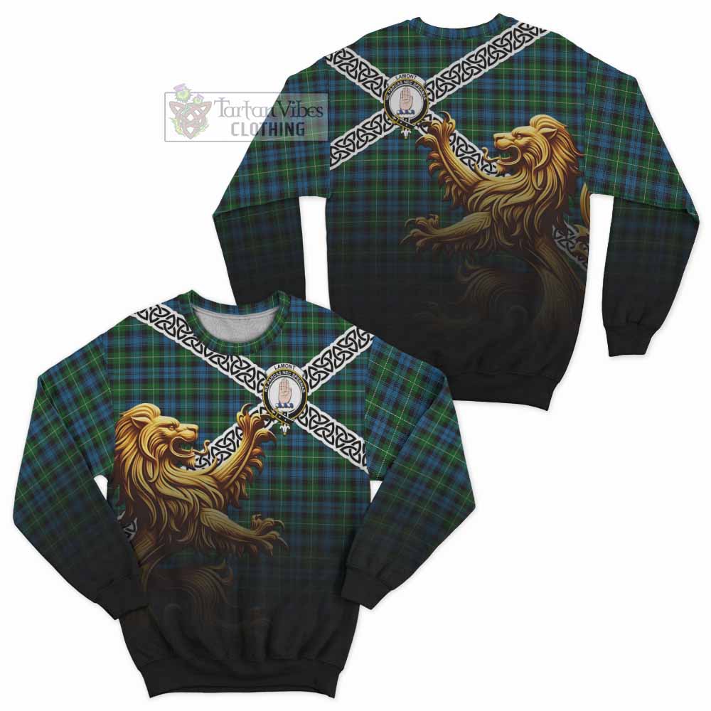 Lamont Crest Tartan Sweatshirt with Golden Lion Emblem Celtic Style - Tartan Vibes Clothing
