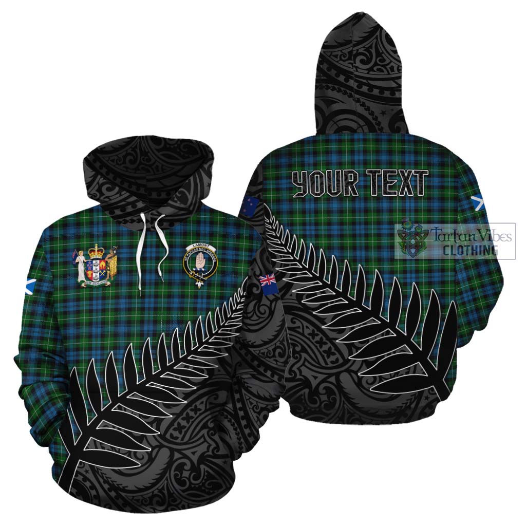 Tartan Vibes Clothing Lamont Crest Tartan Cotton Hoodie with New Zealand Silver Fern Half Style