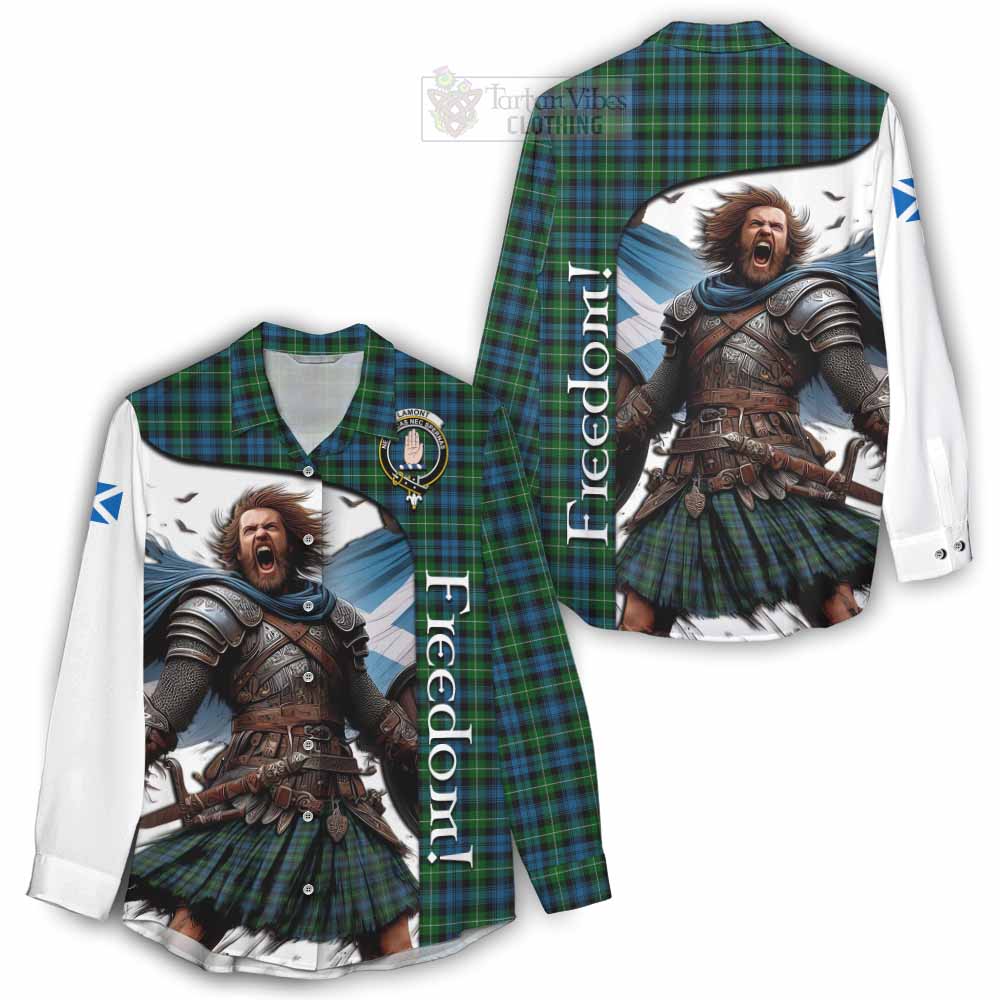 Tartan Vibes Clothing Lamont Crest Tartan Women's Casual Shirt Inspired by the Freedom of Scottish Warrior