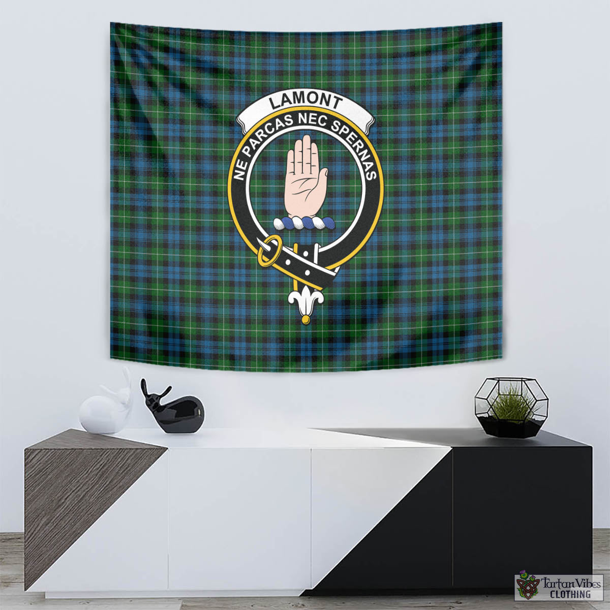 Tartan Vibes Clothing Lamont Tartan Tapestry Wall Hanging and Home Decor for Room with Family Crest