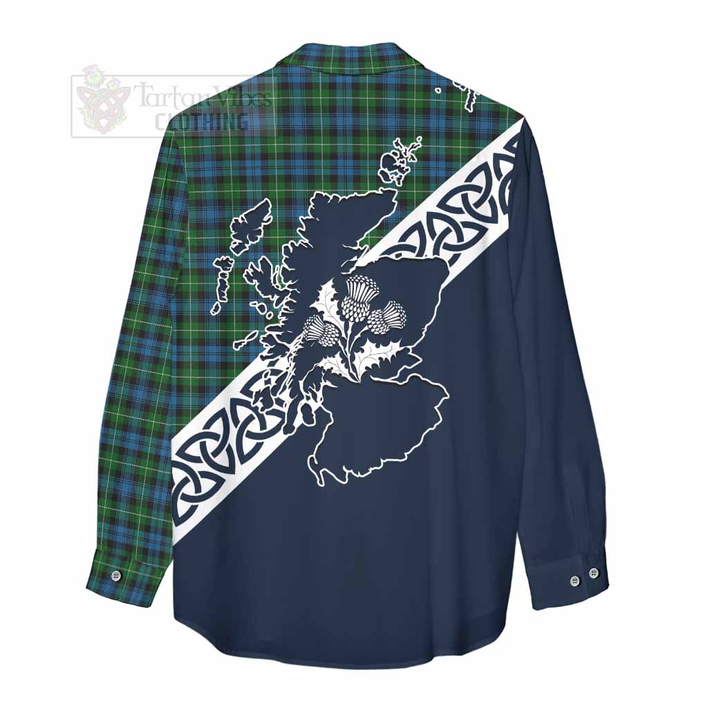 Tartan Vibes Clothing Lamont Tartan Women's Casual Shirt Featuring Thistle and Scotland Map