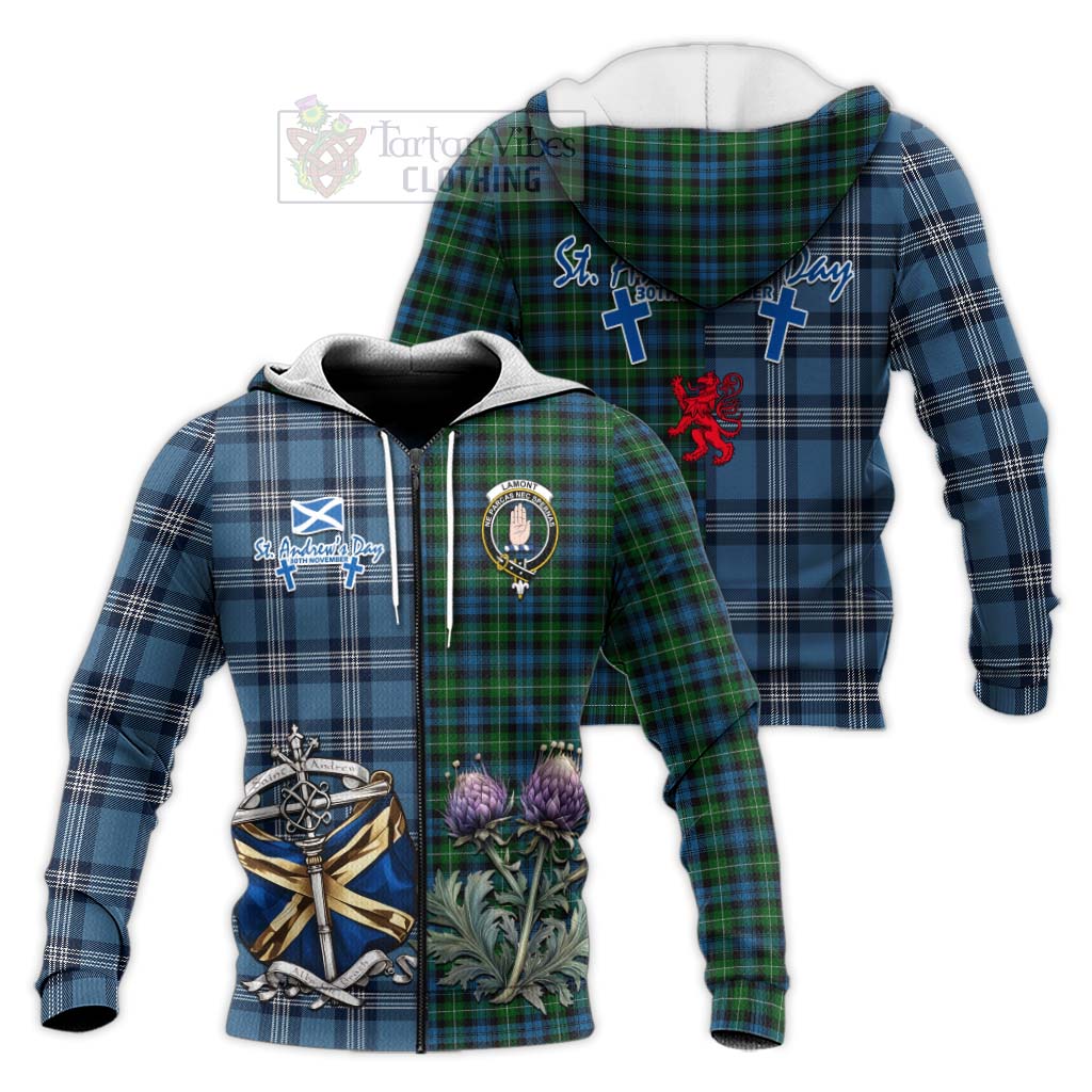 Tartan Vibes Clothing Lamont Tartan Knitted Hoodie Happy St. Andrew's Day Half Tartan Style