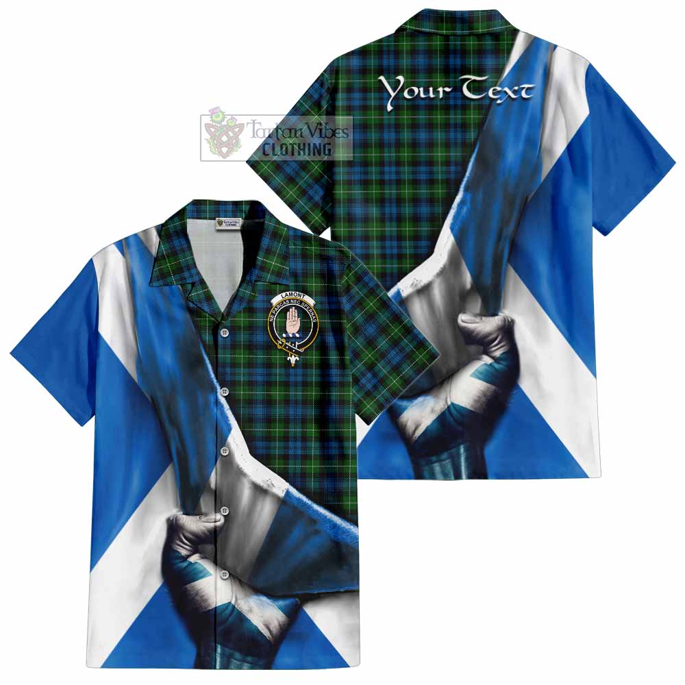 Tartan Vibes Clothing Lamont Tartan Short Sleeve Button Shirt with Family Crest Scotland Patriotic Style