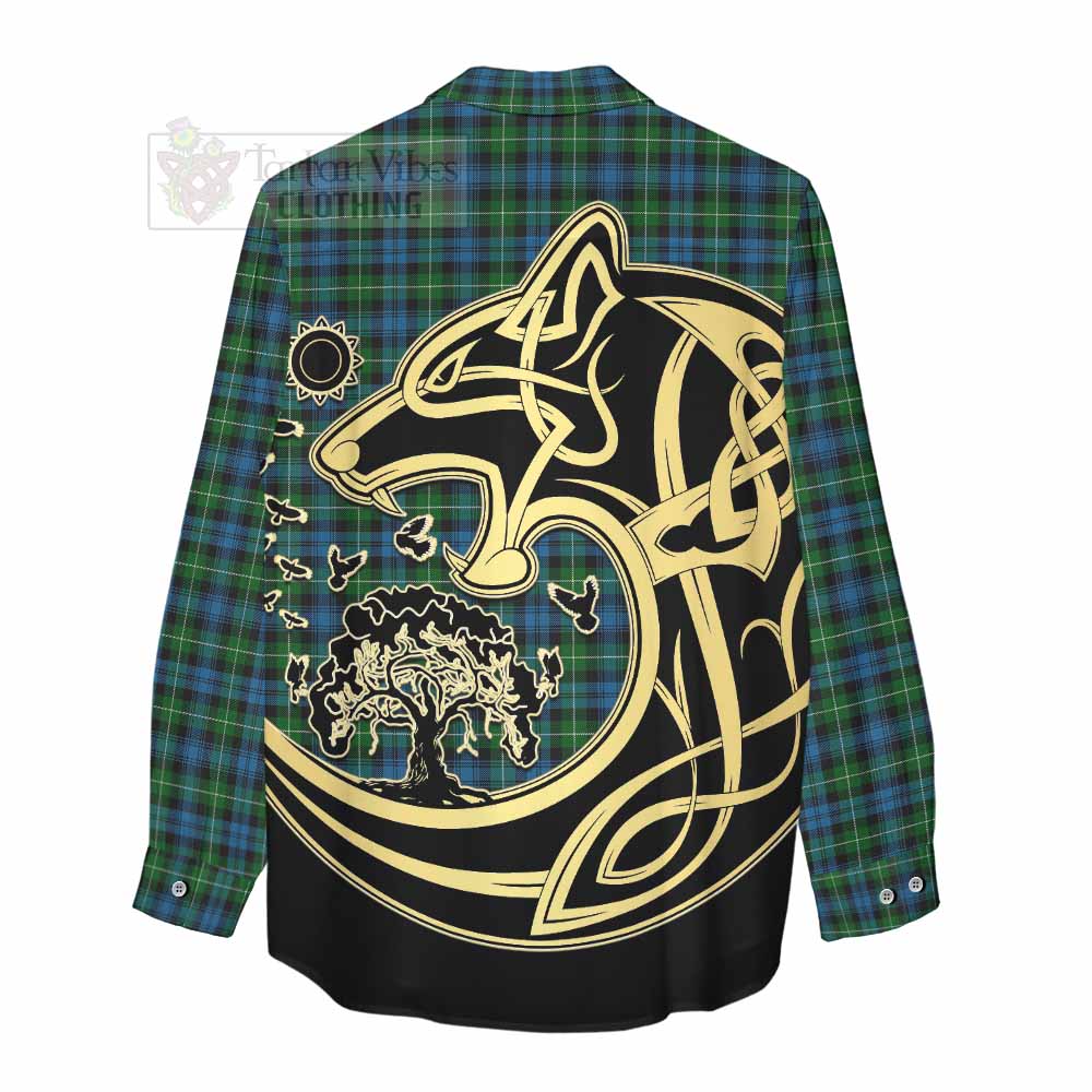 Tartan Vibes Clothing Lamont Tartan Women's Casual Shirt with Family Crest Celtic Wolf Style