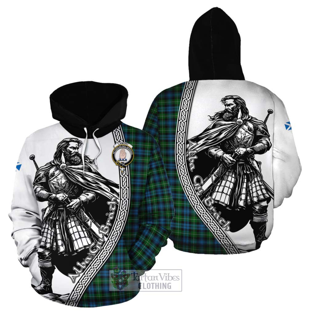 Tartan Vibes Clothing Lamont Tartan Clan Crest Cotton Hoodie with Highlander Warrior Celtic Style