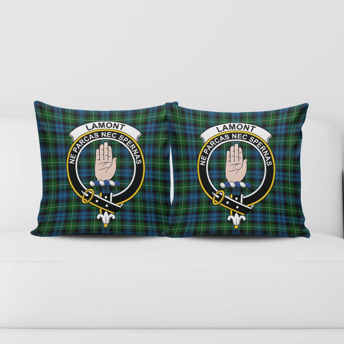 Lamont Tartan Pillow Cover with Family Crest - Tartanvibesclothing