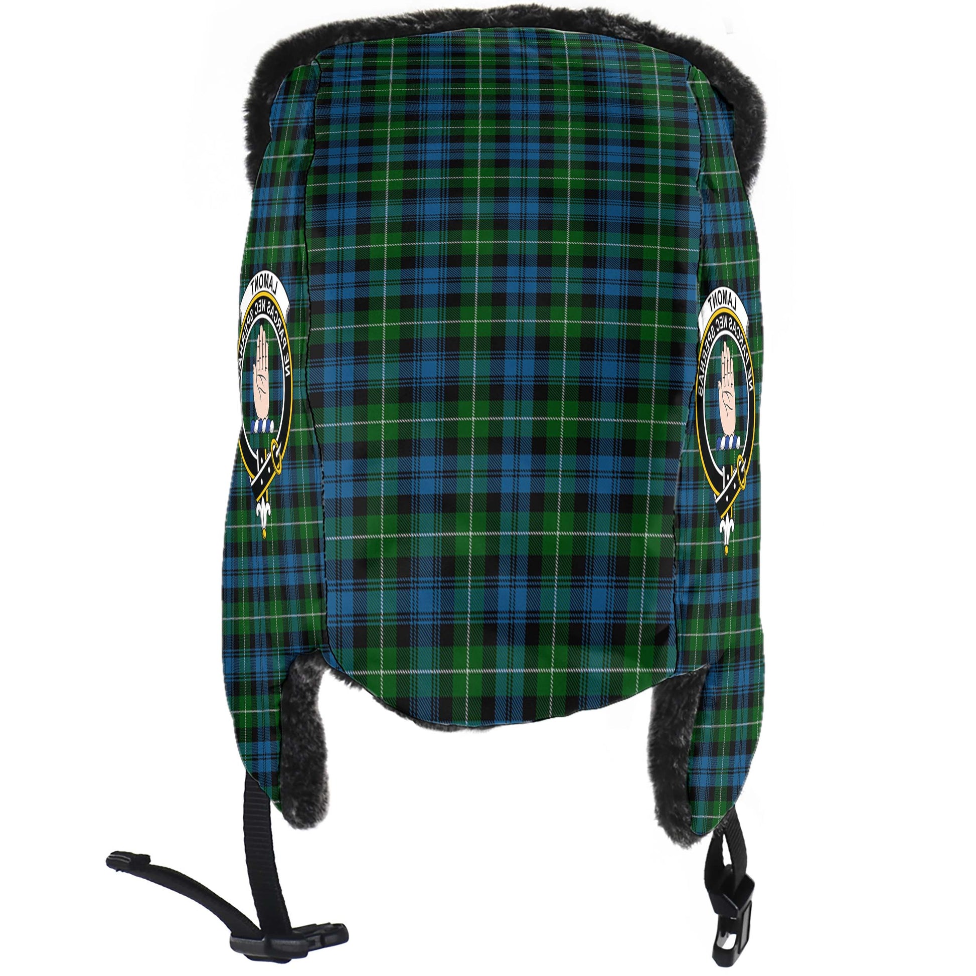 Lamont Tartan Winter Trapper Hat with Family Crest - Tartanvibesclothing