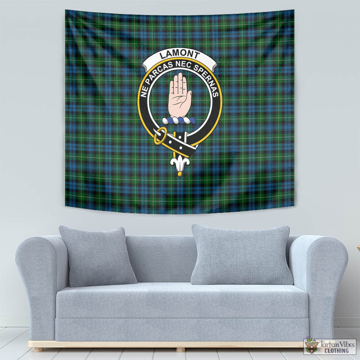 Tartan Vibes Clothing Lamont Tartan Tapestry Wall Hanging and Home Decor for Room with Family Crest