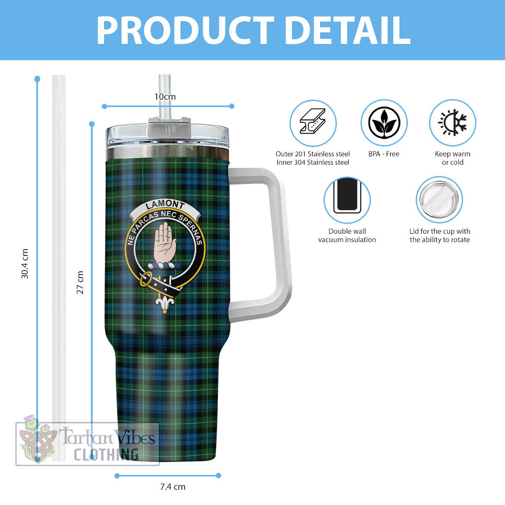 Tartan Vibes Clothing Lamont Tartan and Family Crest Tumbler with Handle