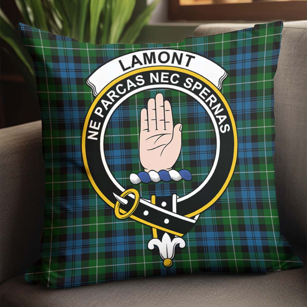 Lamont Tartan Pillow Cover with Family Crest - Tartanvibesclothing