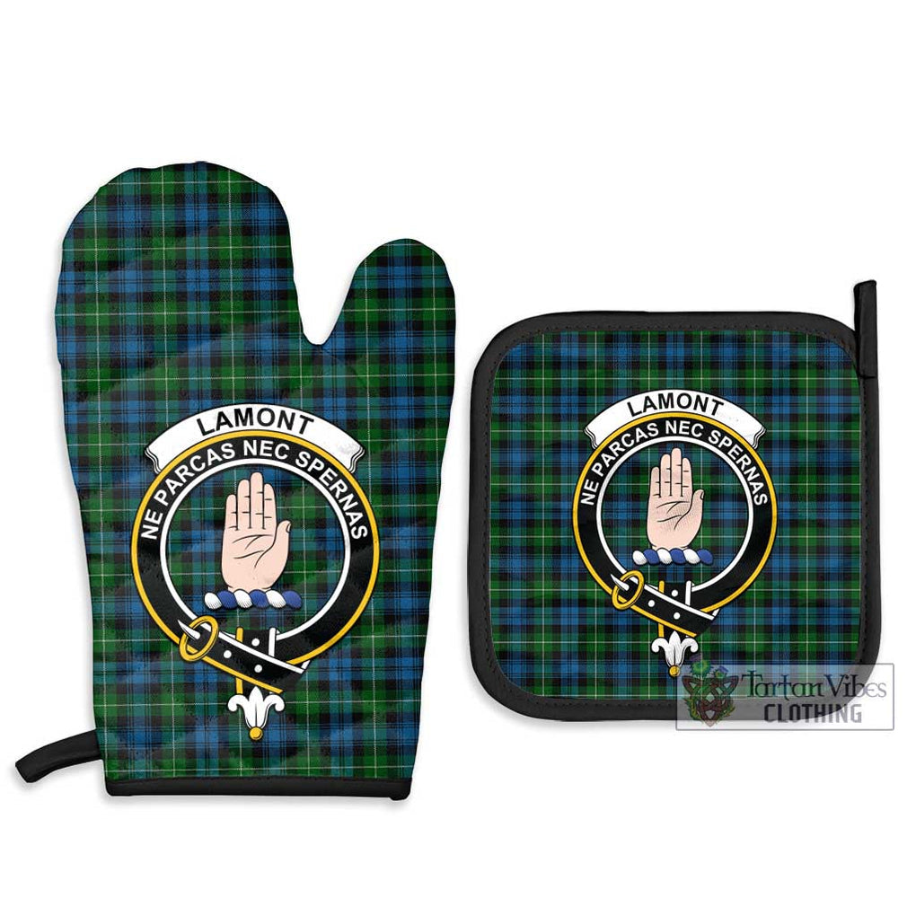 Lamont Tartan Combo Oven Mitt & Pot-Holder with Family Crest Combo 1 Oven Mitt & 2 Pot-Holder Black - Tartan Vibes Clothing