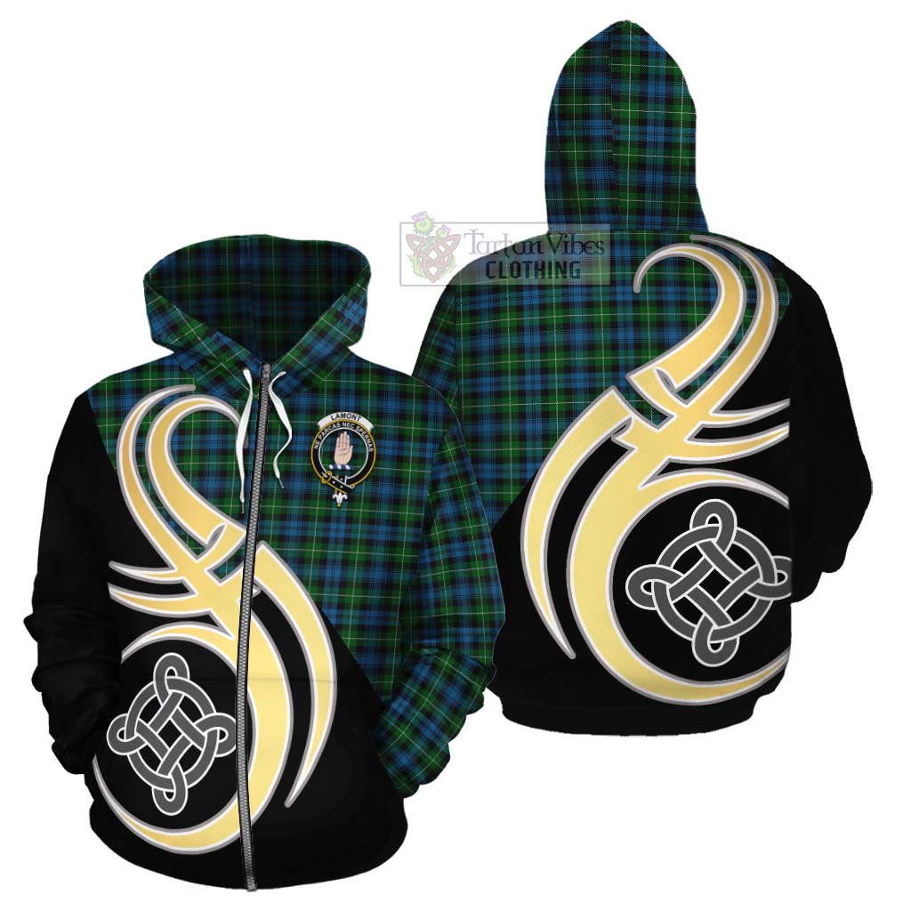 Tartan Vibes Clothing Lamont Tartan Cotton Hoodie with Family Crest and Celtic Symbol Style