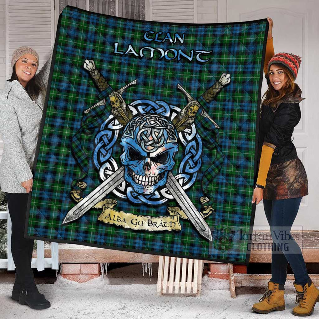 Tartan Vibes Clothing Lamont Tartan Quilt with Celtic Skull Alba Gu Brath Style