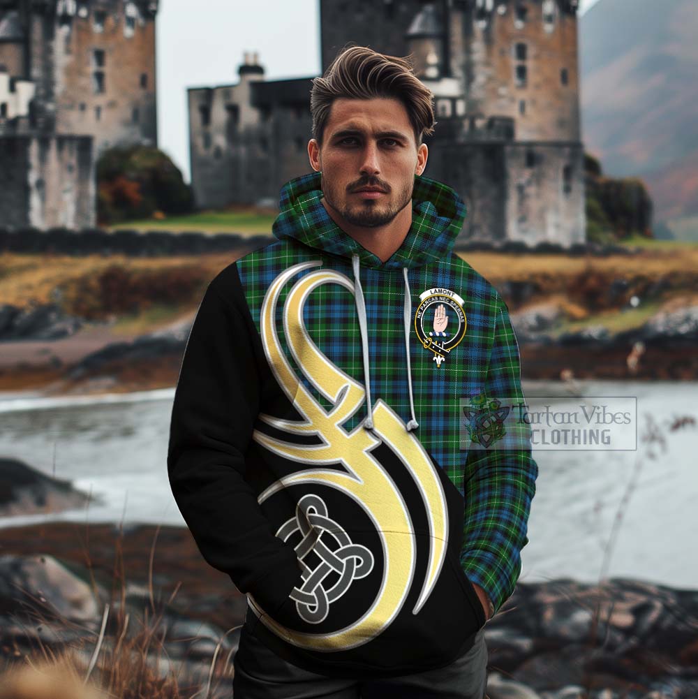 Tartan Vibes Clothing Lamont Tartan Cotton Hoodie with Family Crest and Celtic Symbol Style