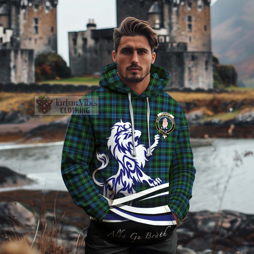 Tartan Vibes Clothing Lamont Tartan Cotton Hoodie with Alba Gu Brath Regal Lion Emblem