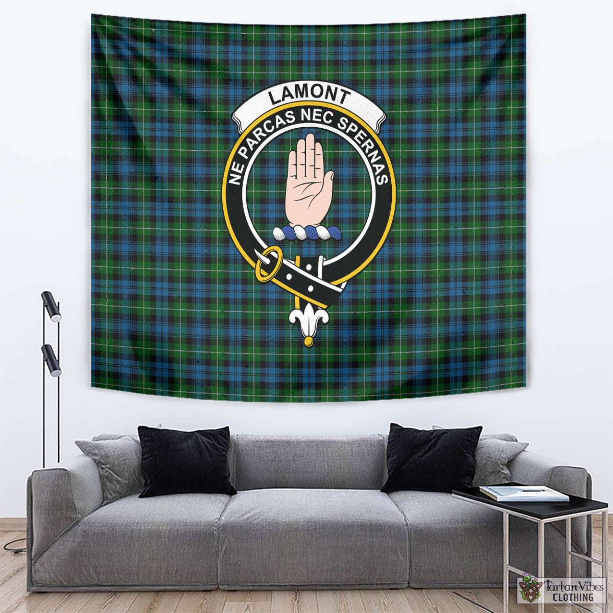 Tartan Vibes Clothing Lamont Tartan Tapestry Wall Hanging and Home Decor for Room with Family Crest