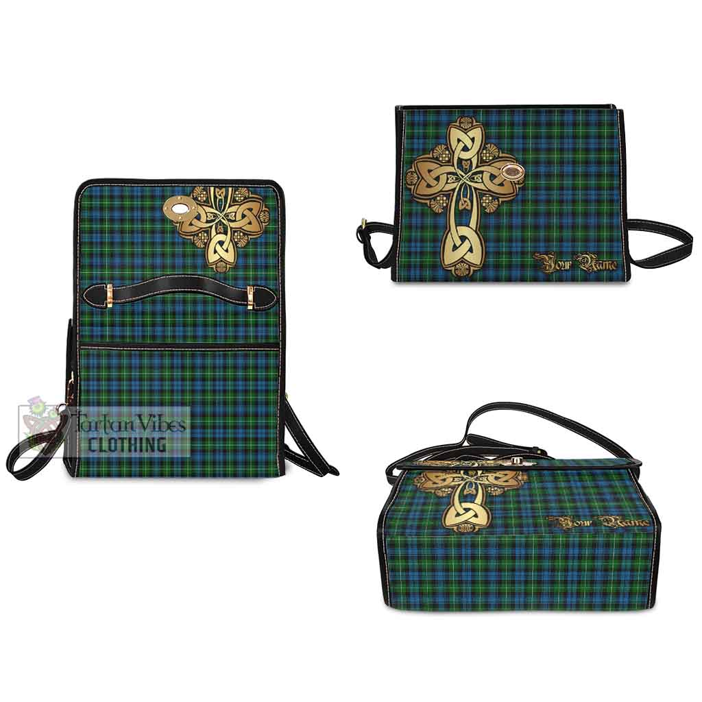 Tartan Vibes Clothing Lamont Tartan Waterproof Canvas Bag Golden Thistle Celtic Cross Style