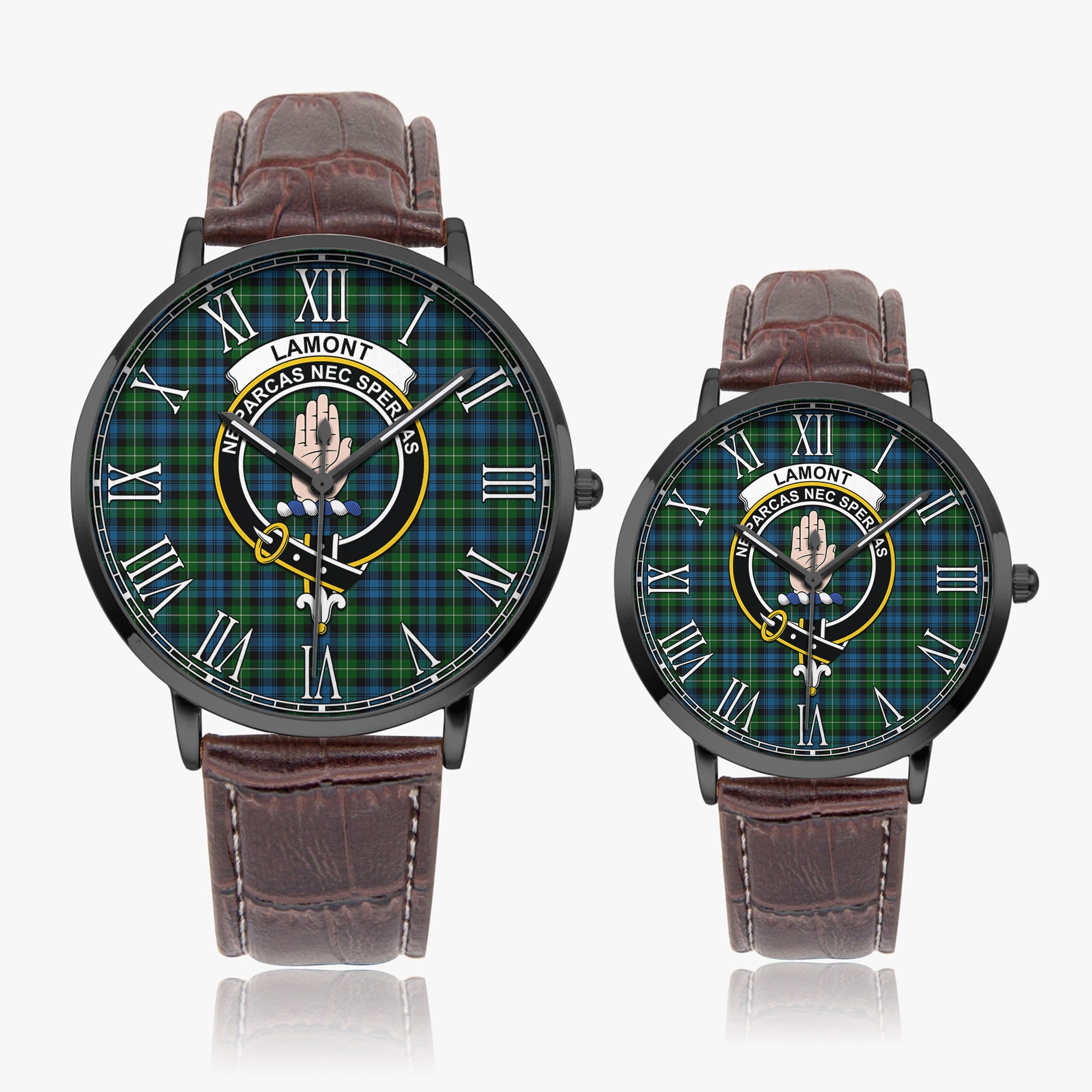 Lamont Tartan Family Crest Leather Strap Quartz Watch - Tartanvibesclothing