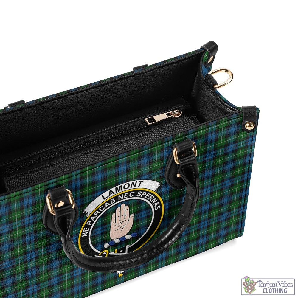 Tartan Vibes Clothing Lamont Tartan Luxury Leather Handbags with Family Crest