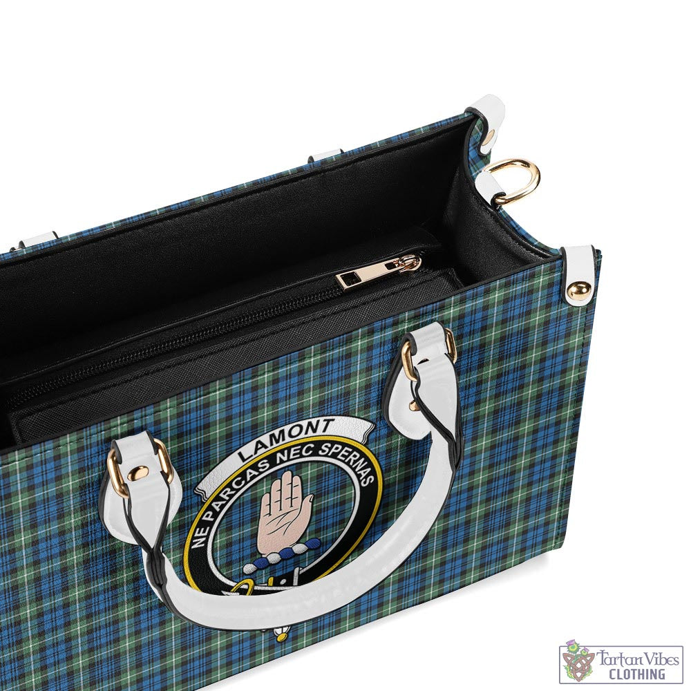 Tartan Vibes Clothing Lamont Ancient Tartan Luxury Leather Handbags with Family Crest