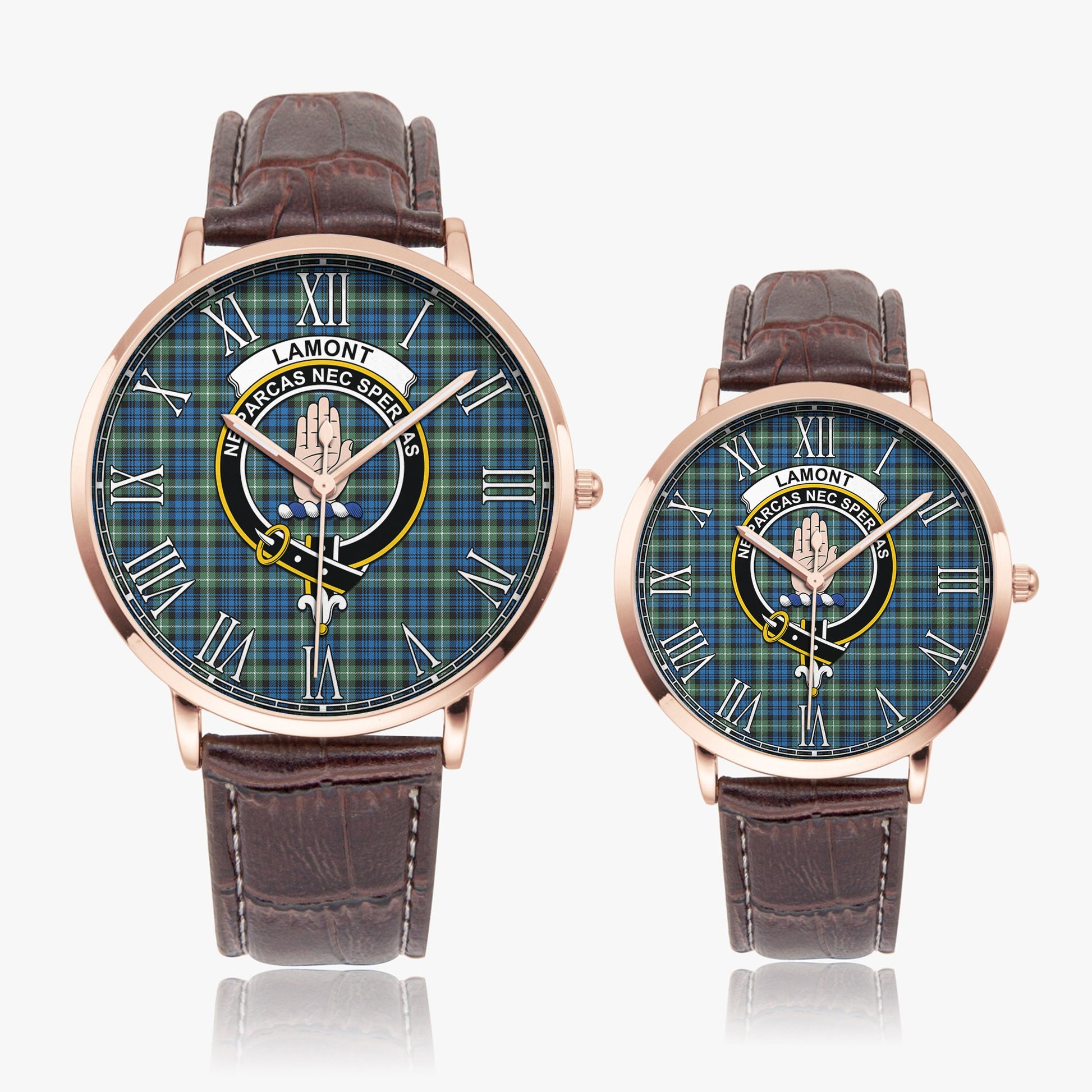 Lamont Ancient Tartan Family Crest Leather Strap Quartz Watch - Tartanvibesclothing