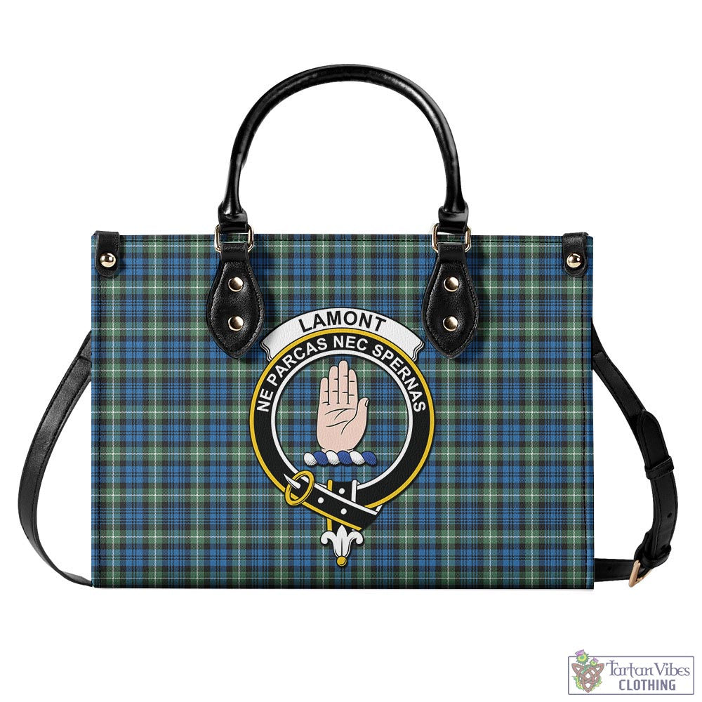 Tartan Vibes Clothing Lamont Ancient Tartan Luxury Leather Handbags with Family Crest