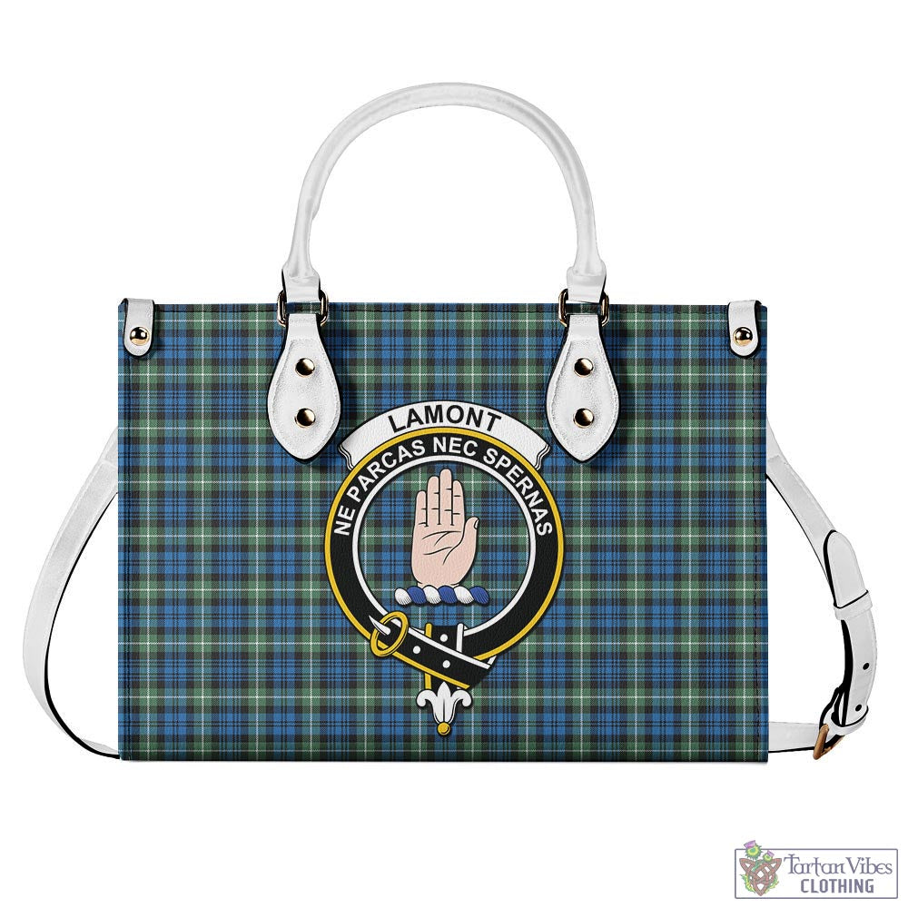 Tartan Vibes Clothing Lamont Ancient Tartan Luxury Leather Handbags with Family Crest