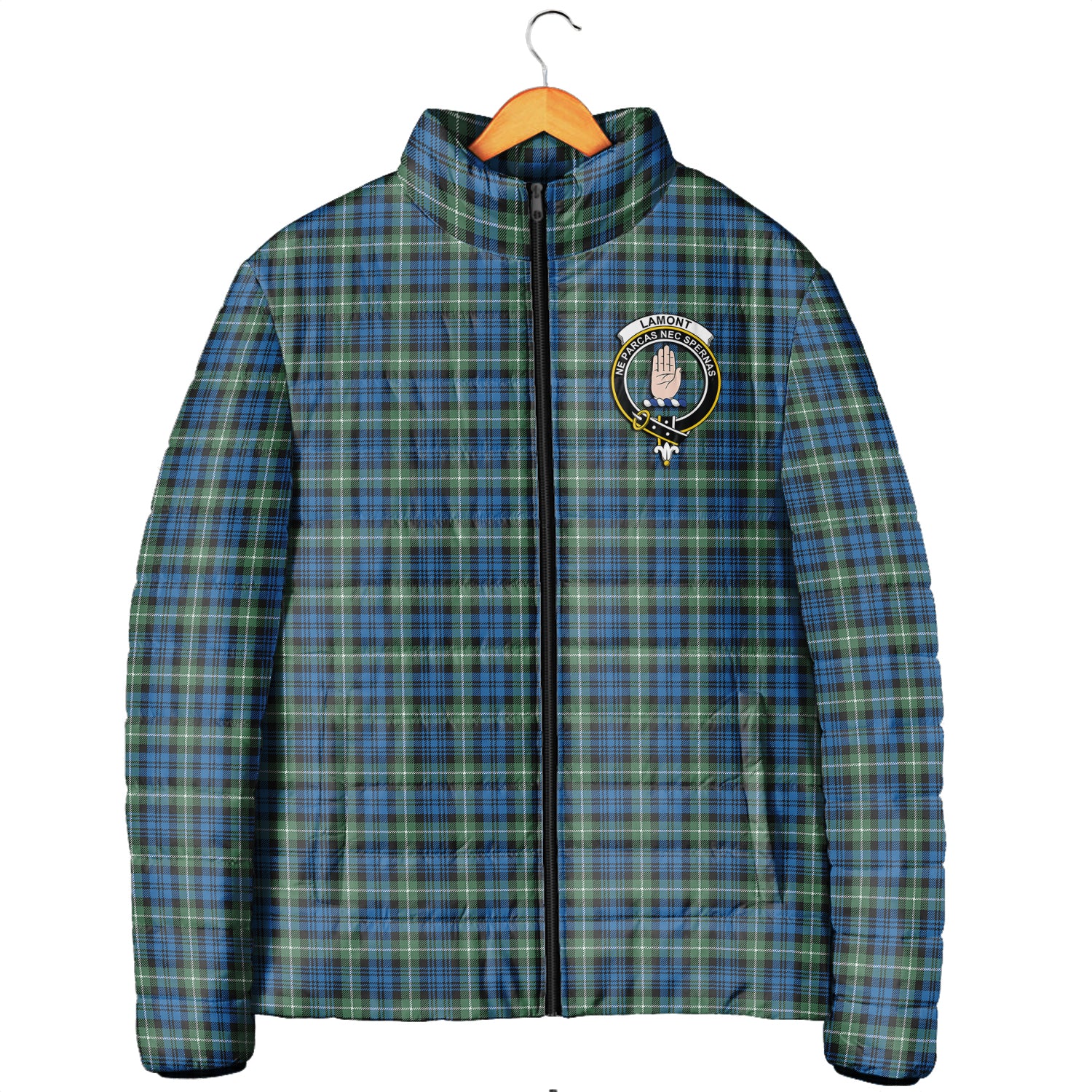 Lamont Ancient Tartan Padded Jacket with Family Crest Men's Padded Jacket - Tartan Vibes Clothing