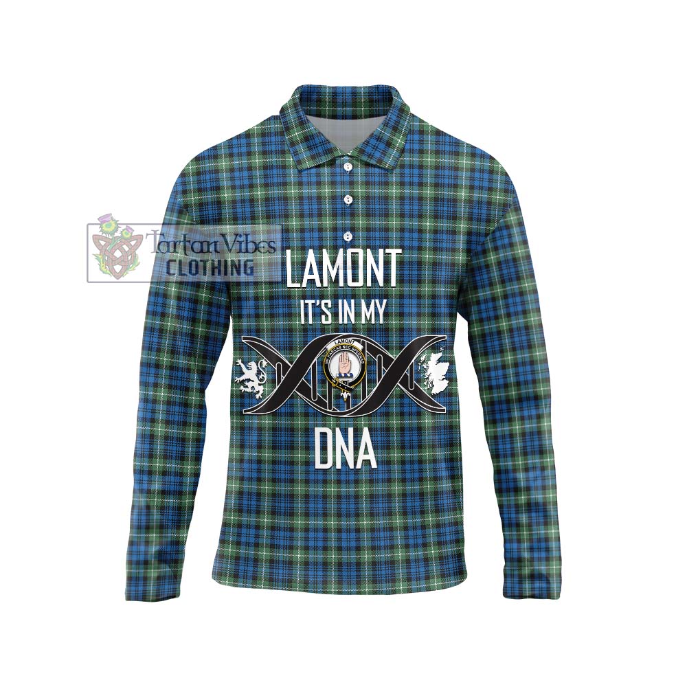 Lamont Ancient Tartan Long Sleeve Polo Shirt with Family Crest DNA In Me Style Unisex - Tartanvibesclothing Shop