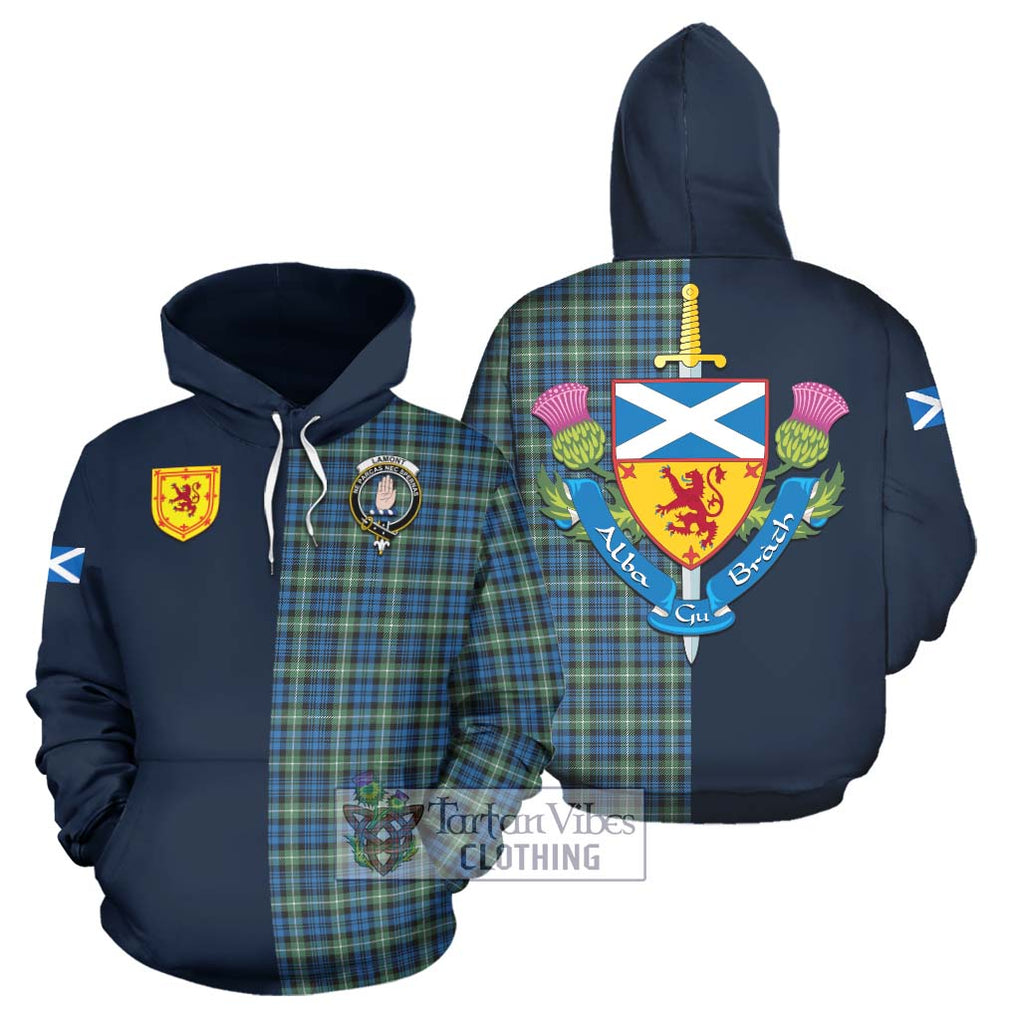 Tartan Vibes Clothing Lamont Ancient Tartan Hoodie with Scottish Lion Royal Arm Half Style