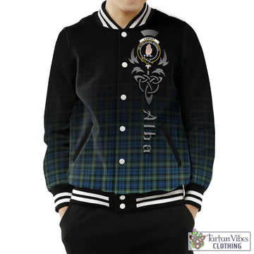 Lamont Ancient Tartan Baseball Jacket Featuring Alba Gu Brath Family Crest Celtic Inspired